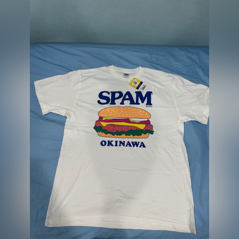 NWT Asian Size XL, Fits Like Large Spam Okinawa White Shirt